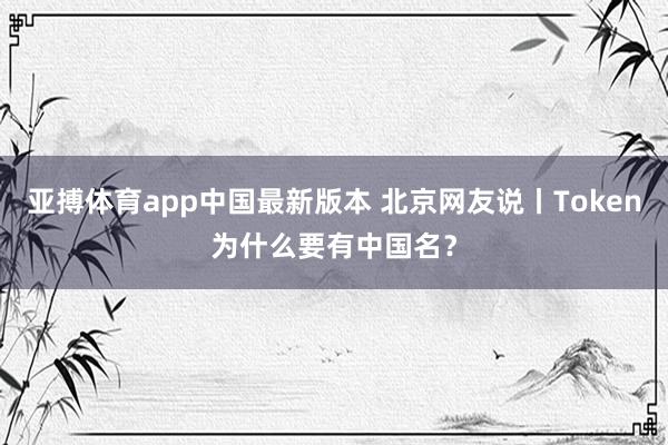 亚搏体育app中国最新版本 北京网友说丨Token为什么要有中国名？