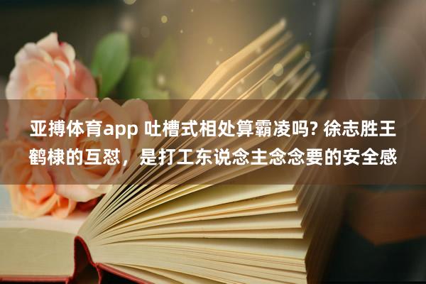 亚搏体育app 吐槽式相处算霸凌吗? 徐志胜王鹤棣的互怼，是打工东说念主念念要的安全感