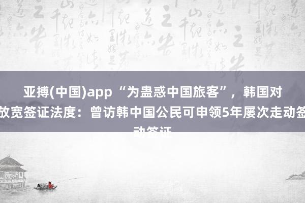 亚搏(中国)app “为蛊惑中国旅客”，韩国对华放宽签证法度：曾访韩中国公民可申领5年屡次走动签证