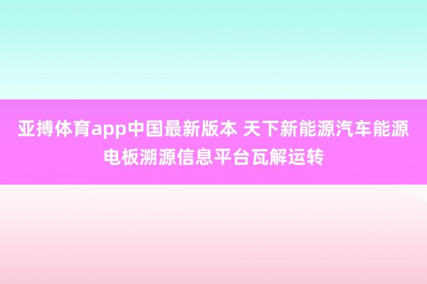 亚搏体育app中国最新版本 天下新能源汽车能源电板溯源信息平台瓦解运转
